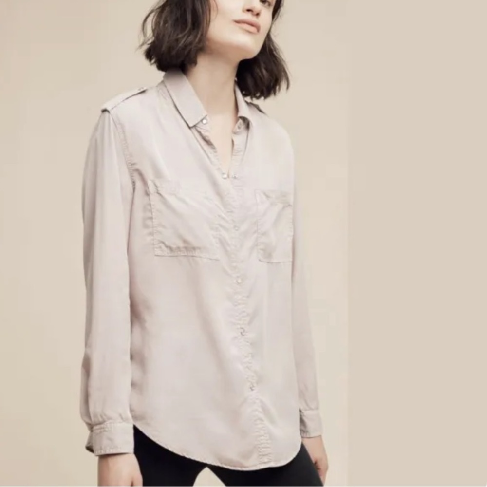 HOLDING HORSES Anthropologie Dimanche Pearl Snap Tunic Top Mauve M